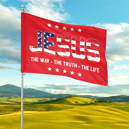 Teesdily | American Jesus House Flag, Jesus The Way The Truth The Life Patriotic Flag, Christian Flag Home Decor, Jesus Flag Gifts