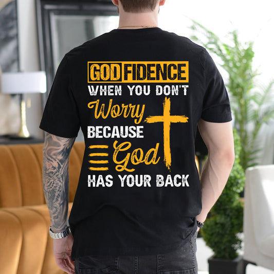 Teesdily | Jesus Cross Shirt, God Fidence When You Don't Worry Because God Has Your Back Tee Sweatshirt Hoodie Mug, Jesus Lovers Gifts, Christian Tee