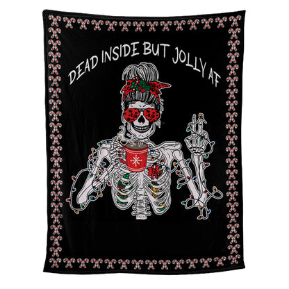 Teesdily | Personalized Skeleton Girl Xmas Blanket Dead Inside But Jolly Af Fleece Throw Blanket Funny Christmas Sherpa Blanket Funny Christmas Gifts