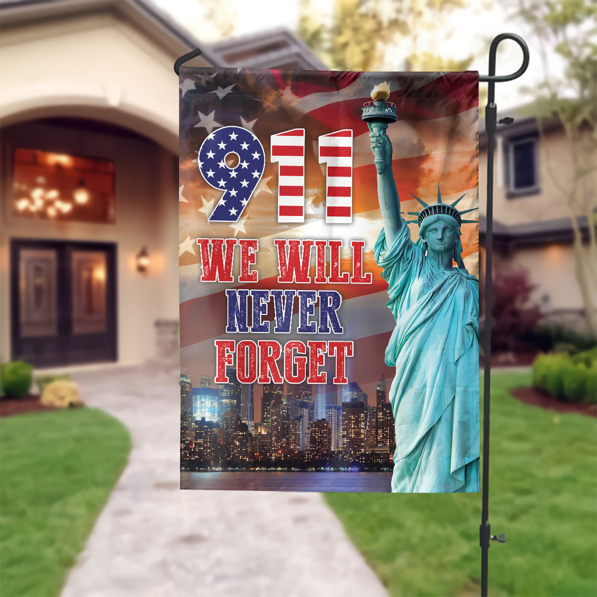 Teesdily | 911 America Flag House Flag, September 11 We Will Never Forget Garden Flag, Patriot Day Yard Banner Home Decor, Remembrance Day Gifts