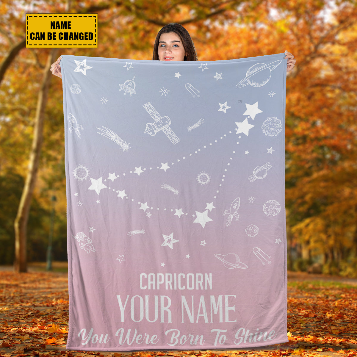 Teesdily | Capricorn Customized Fleece Blanket Constellation Blanket You Were Born To Shine Fleece Personalized Name Zodiac Blankets Astrology Gifts