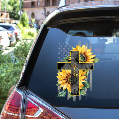 Teesdily | Faith Sunflower Car Decal Sticker, God Faith Usa Flag Car Decal, Independence Day Car Decor, Christian Gifts Car Vinyl Decal