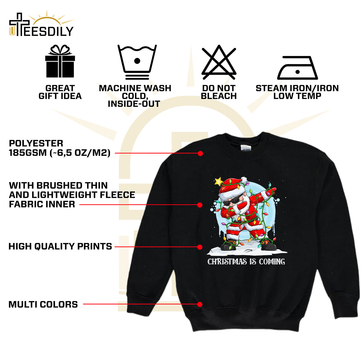 Teesdily | Funny Santa Dancing Shirt, Christmas Is Coming Sweatshirt, Santa Christmas Lights Hoodie, Family Matching Shirt For Holiday