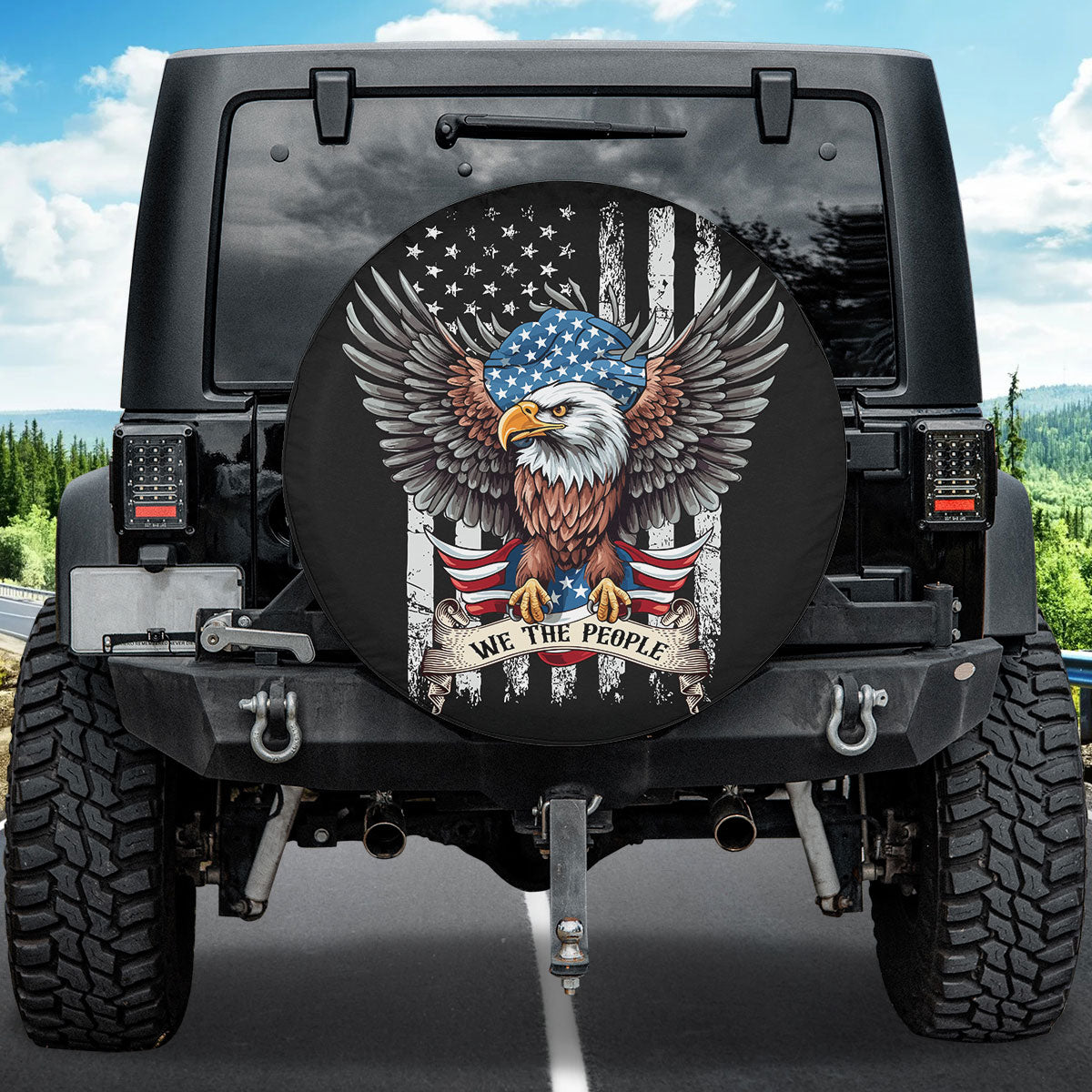 Teesdily | We The People Eagle Car Spare Tire Cover, American flag Tire Protector, 4th of july wheel cover, Car accessories, independence  gift