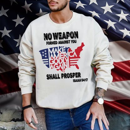 Teesdily | Jesus American Flag Map Shirt, No Weapon Formed Against You Shall Prosper T-shirt, God Bless America Sweatshirt Hoodie Mug, Patriot Gift