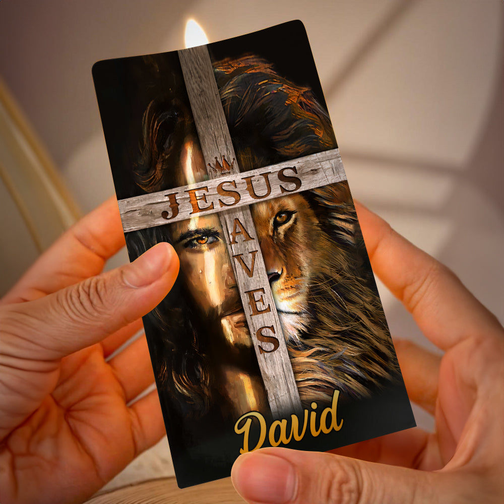 Teesdily | Customized Jesus Lion Of Judah Led Candle, Jesus Saves Flameless Candle, Christmas Jesus Gift, Christian Xmas Gift