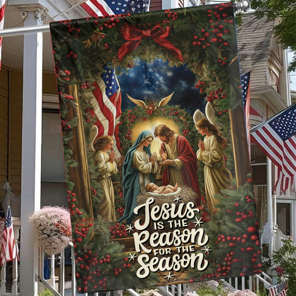 Teesdily | Jesus Nativity Christmas Flag, Jesus Is The Reason For The Season Christmas Garden Flag, Christmas Gift Decor Home