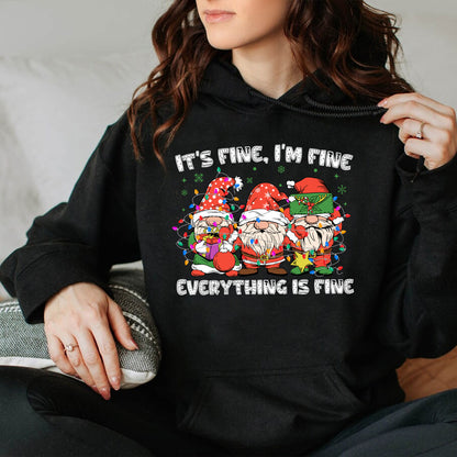 Teesdily | Christmas Gnomes Shirt, It's Fine I'm Fine Everything Is Fine Shirt, Funny Gnomes Christmas Hoodie Mug, Christmas Gnome Tee