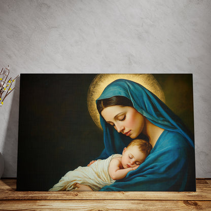 Teesdily | Mary And Jesus Poster, Christmas Christian Virgin Mary Jesus Canvas Painting Poster, Christ Religion Wall Art, Home Decoration, Xmas Gift