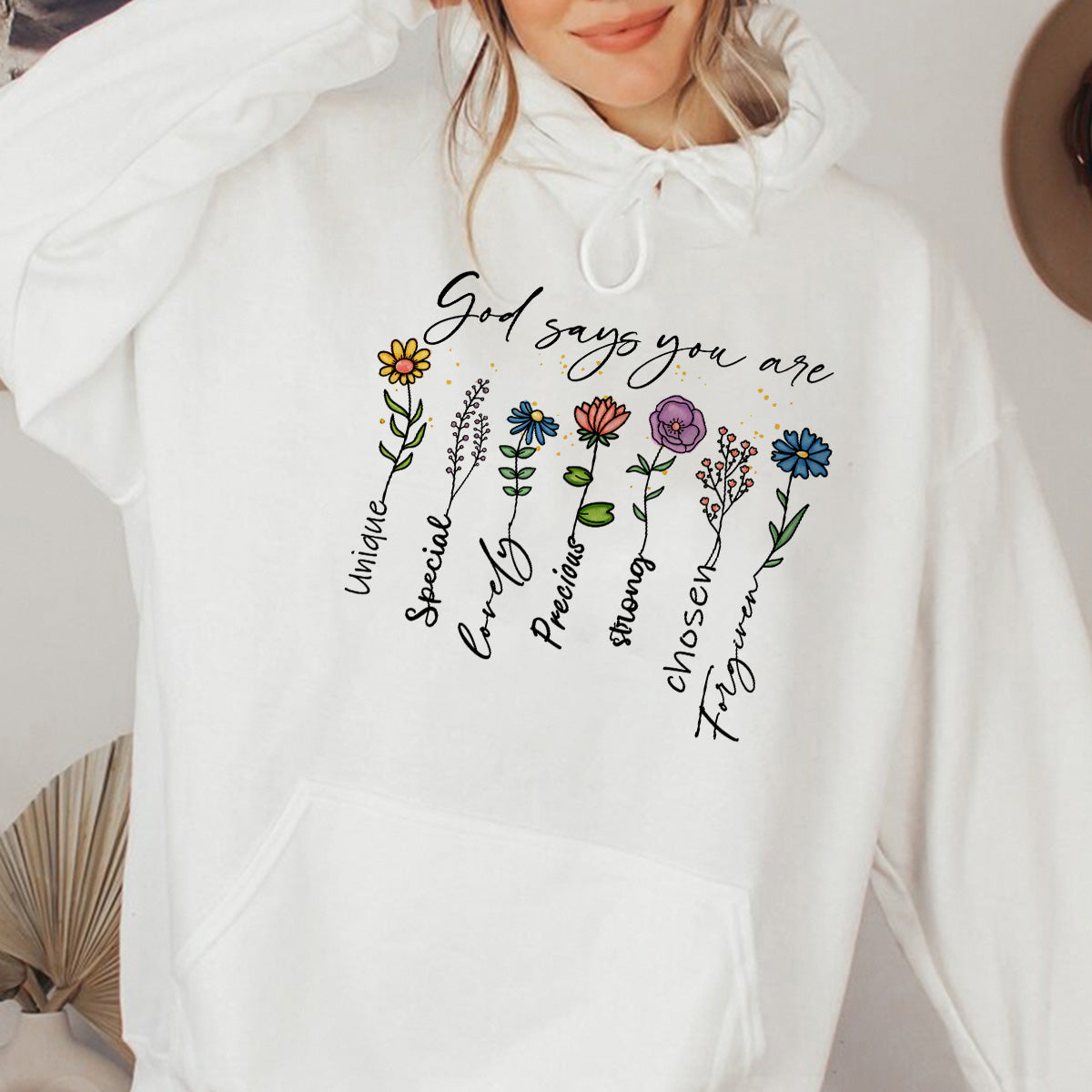 Teesdily | Christian Flowers Shirt, God Says You Are Unique Special Tee Sweatshirt Hoodie Mug, Jesus Lovers Gifts, God Faith Believers Shirt