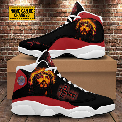 Teesdily | Customized Jesus Cross Art Basketball Shoes, Jesus Saves Running Shoes, Christian Unisex Shoes With Thick Sole