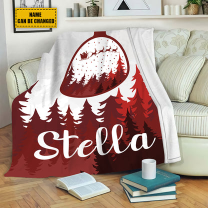 Teesdily | Christmas Tree Forest Personalized Fleece Blanket, Customized Winter Christmas Blanket, Santa Sofa Bed Throw, Christmas Home Decoration