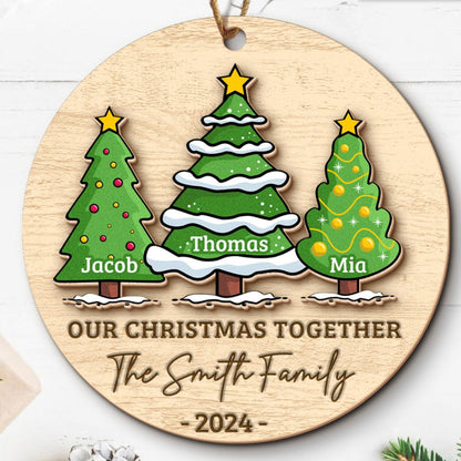 Teesdily | Personalized Christmas Family Tree Wooden Ornament, Our Christmas Together 2-Layered Wooden Ornament Christmas Gift