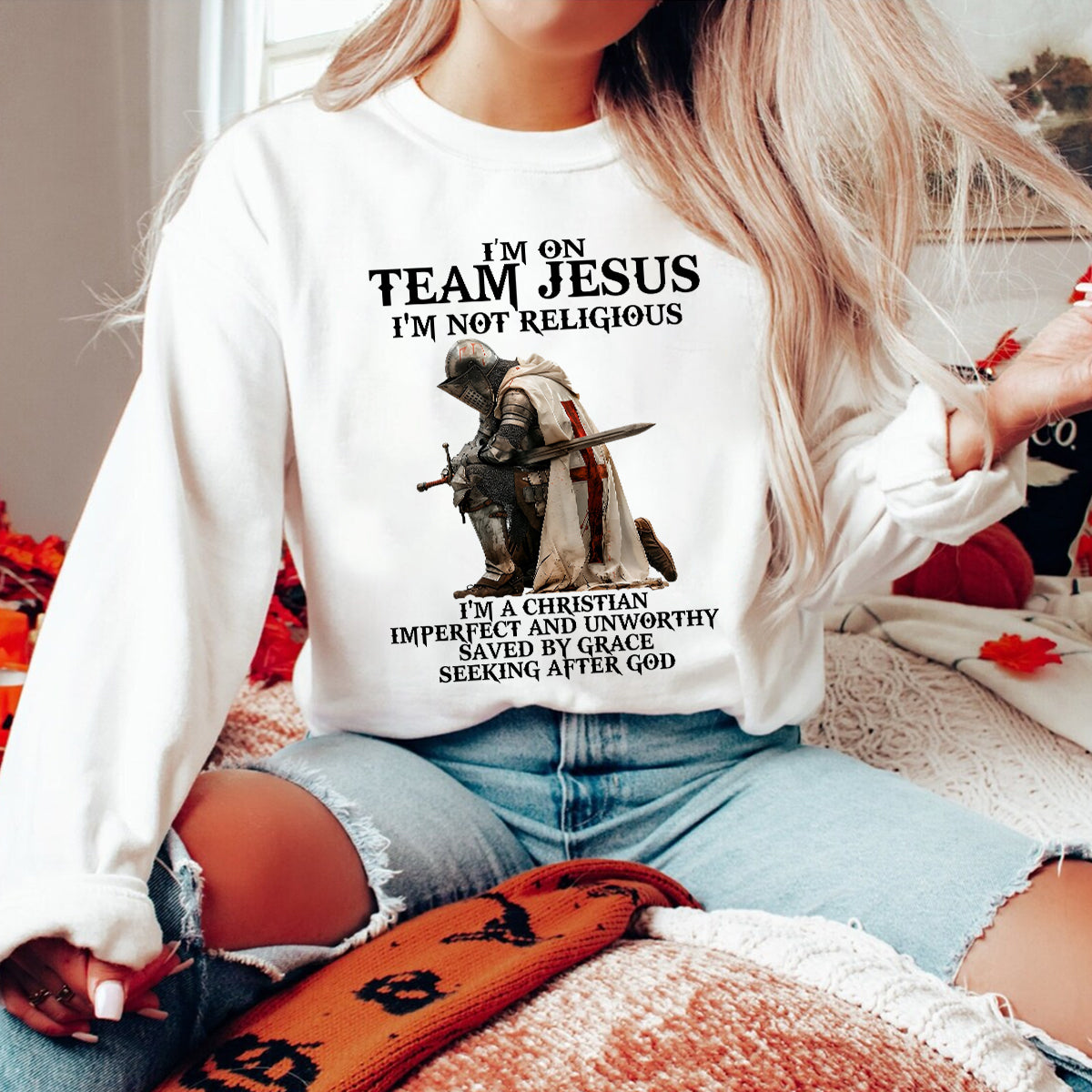 Teesdily | Jesus Warrior Of God Shirt, I'm On Team Jesus Hoodie Sweatshirt Mug, Bible Verse Pullover, God Faith Believer Gifts, Unisex Apparel