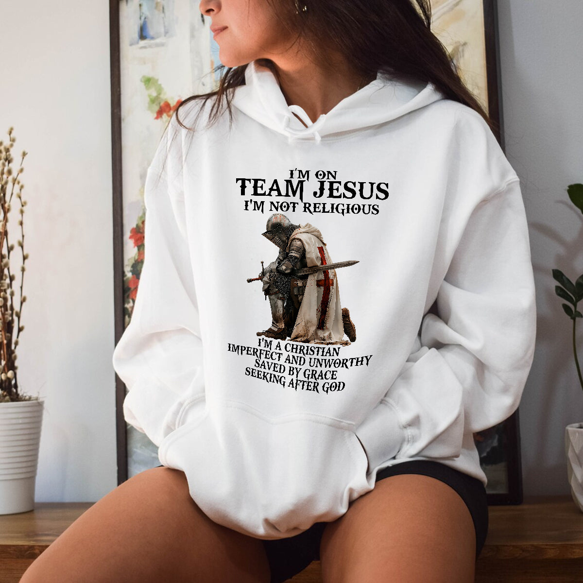 Teesdily | Jesus Warrior Of God Shirt, I'm On Team Jesus Hoodie Sweatshirt Mug, Bible Verse Pullover, God Faith Believer Gifts, Unisex Apparel