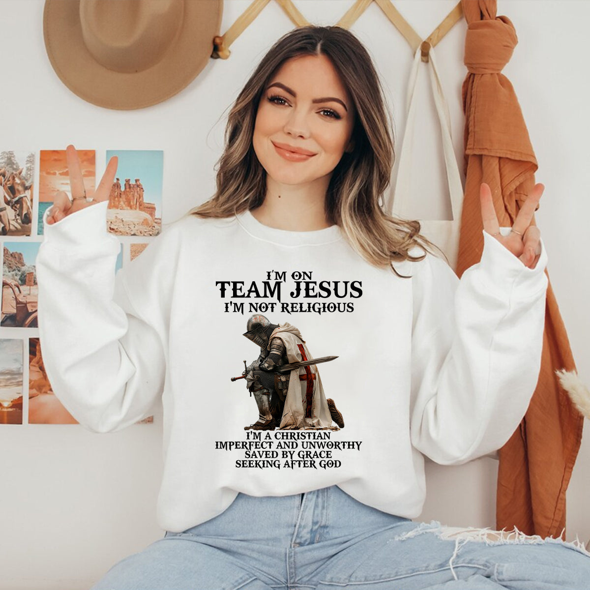 Teesdily | Jesus Warrior Of God Shirt, I'm On Team Jesus Hoodie Sweatshirt Mug, Bible Verse Pullover, God Faith Believer Gifts, Unisex Apparel