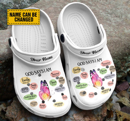 Teesdily | God Says I Am Strong Beautiful Chosen Loved Customized Jesus Clogs Shoes, Gift For Jesus Lovers, God Faith Believers Kid & Adult Unisex Clogs Shoes Eva