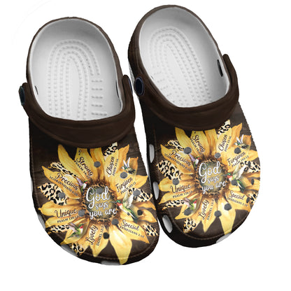 Teesdily | God Says You Are Customized Clogs Shoes, Bible Verse Clogs Shoes, Sunflower Clogs Shoes, Gift For Jesus Lovers, God Faith Believers, Christian Gifts Kid & Adult Unisex Clogs Shoes Eva
