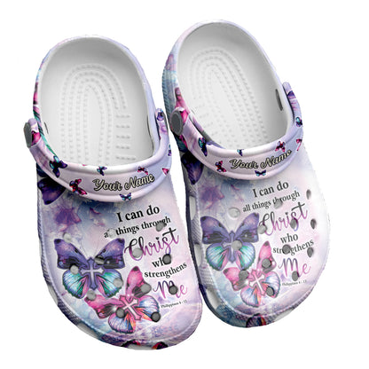 Teesdily | I Can Do All Things Through Christ Who Strengthens Me Philippians 4:13 Customized Clogs Shoes, Gift For Jesus Lovers, God Faith Believers, Christian Gifts Kid & Adult Unisex Clogs Shoes Eva