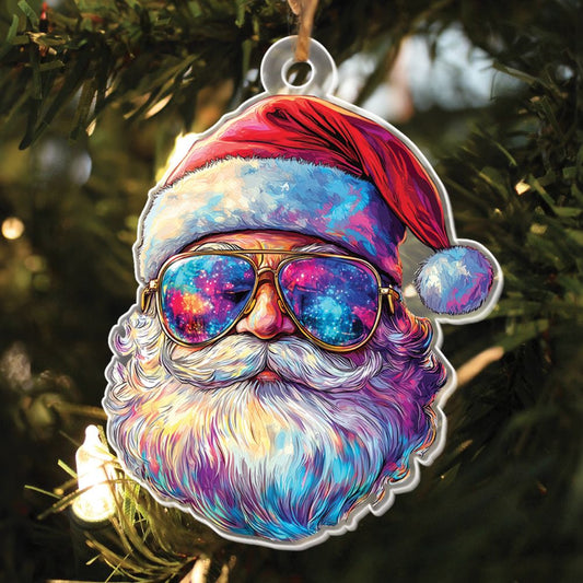 Teesdily | Christmas Santa Claus Ornament, Funny Santa 2D Acrylic Ornaments Hanging Decor Christmas Tree, Family Christmas Gift