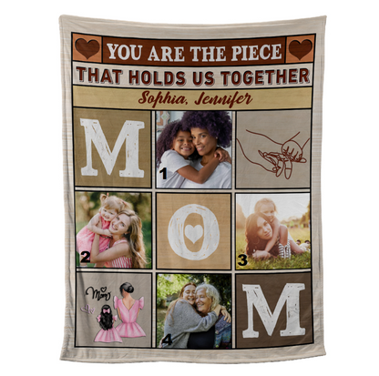 Teesdily | Mom And Daughter Customized Photo Picture Throw Blanket You Are The Piece That Holds Us Together Blanket Mother Day Mom Birthday Gifts