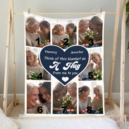 Teesdily | Mommy Mother's Day Picture Blanket, Personalized Photos Fleece, This Blanket As A Hug From Me Blanket, Best Gift For Mom From Son Daughter