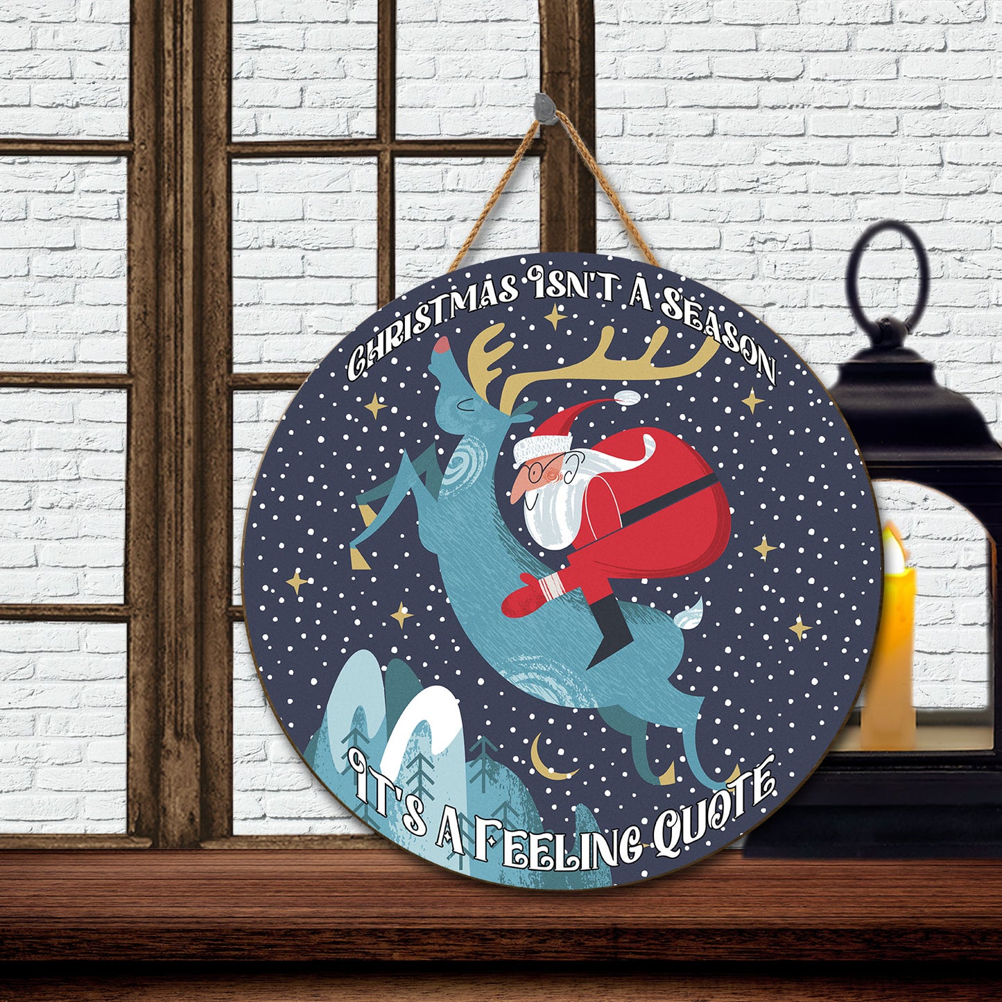 Teesdily | Christmas Reindeer Round Wood Sing Christmas Isn'T A Season It's A Feeling Wood Door Hanger Christmas Night Xmas Home Decoration