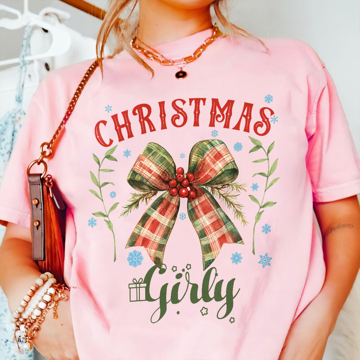 Teesdily | Vintage Coquette Bow Christmas Girly Shirt, Christmas Coquette Bow Sweatshirt, Christmas Party Hoodie Mug, Merry Christmas Gift