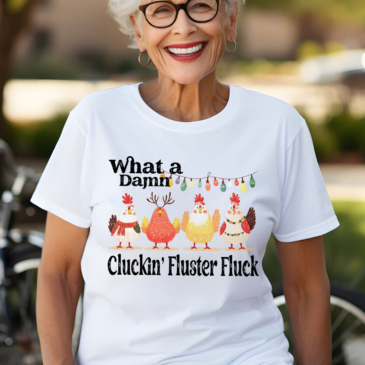 Teesdily | Christmas Chicken Shirt, What A Damn Cluckin Fluster Fluck Christmas T-shirt, Funny Farm Xmas Sweatshirt Hoodie Mug