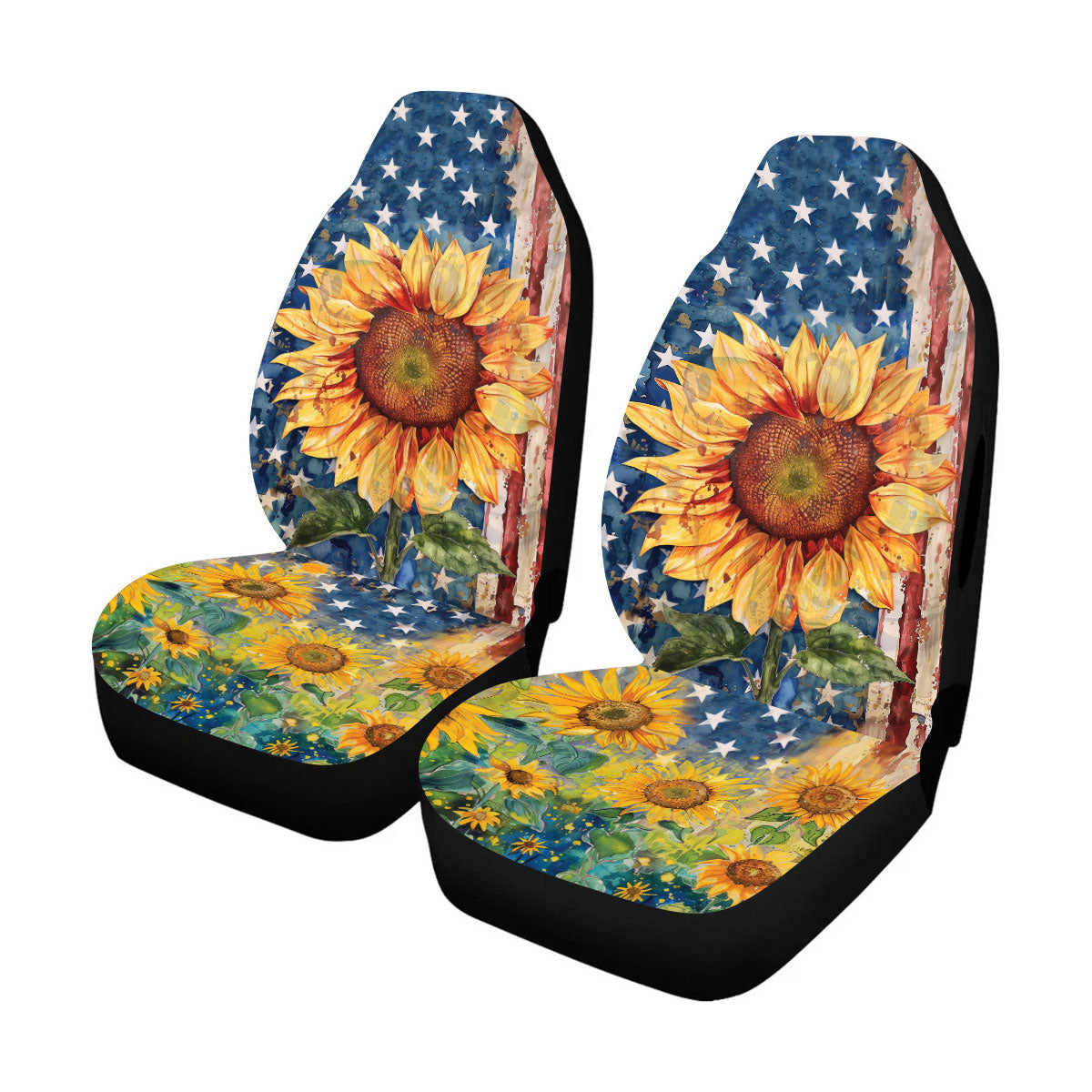 Teesdily | American Flag Sunflower Car Seat Cover, Independence Day Front Seat Cover, Sunflower Seat Protector, Car Accessories, Gift For Patriot