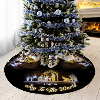 Teesdily | Customized Jesus Christ Nativity Christmas Tree Skirt, Joy To The World Tree Skirt For Christmas Tree, Jesus Lover Gift