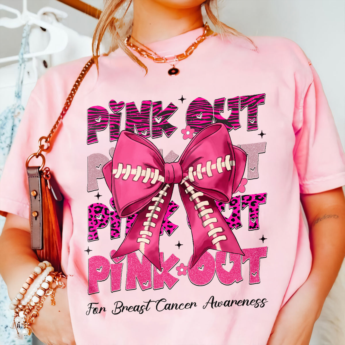 Teesdily | Breast Cancer Awareness Pink Shirt, Pink Out Tee Sweatshirt Hoodie Mug, Football Coquette T-shirt, Pink Ribbon, Game Day Shirt