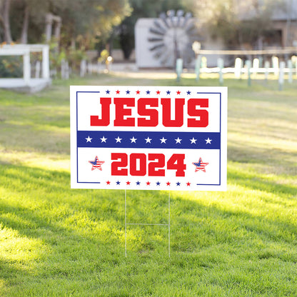 Teesdily | Jesus Yard Sign, Jesus Christ 2024 Outdoor Sign, Independence American Flag Lawn Sign, Patriotic Decor Garden Sign, Religious Gift