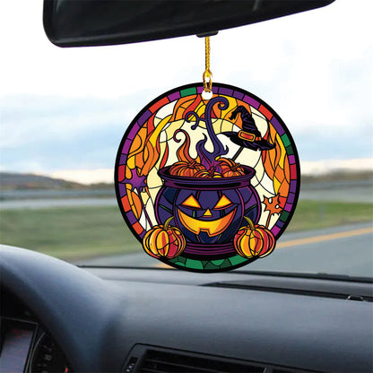 Teesdily | Halloween Witch Pumpkin Ornament Car Hanging, Witch Hat Rear View Mirror Car, Halloween Ornamrent Tree Decoration, Halloween Gifts