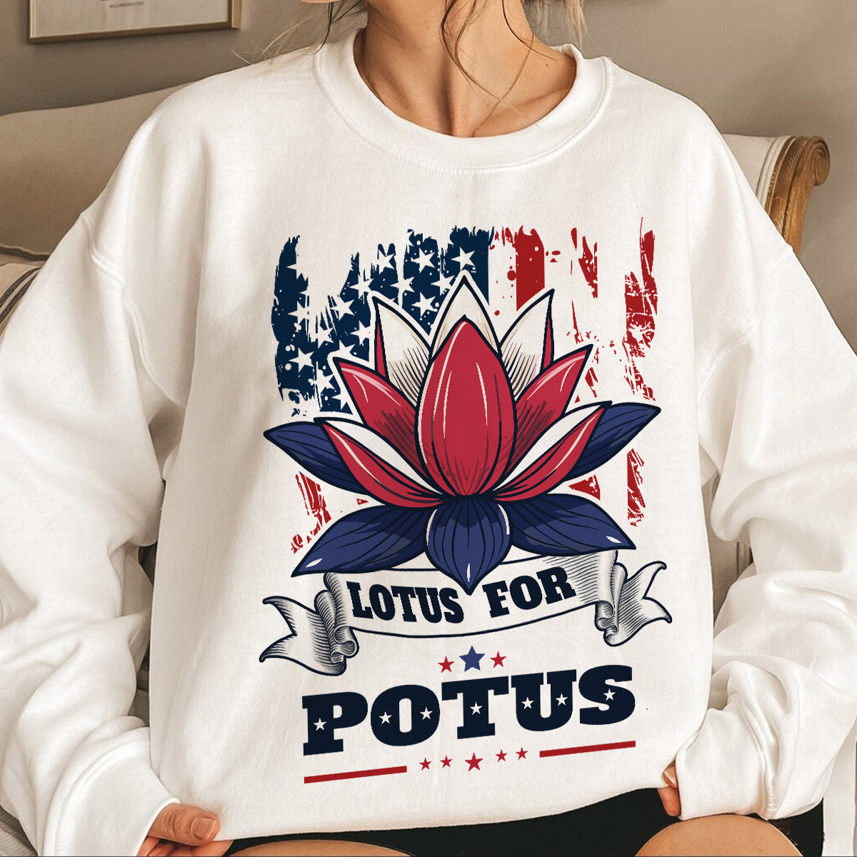 Teesdily | Namaste Lotus Shirt, Lotus For Potus Sweatshirt Hoodie Mug, American Flag Patriot Gift For Women, Girl Power Tee