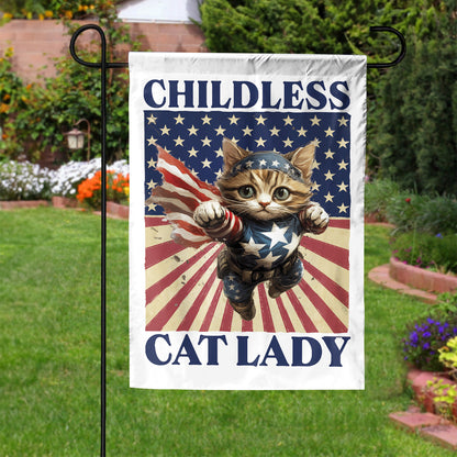 Teesdily | Childless Cat Lady Garden Flag, Hero Cat House Flag, American Flag Yard Banner, Cat Ladies For Comma La Flag Decor Home