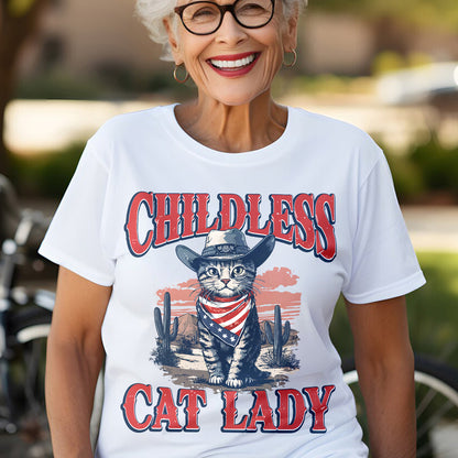 Teesdily | Childless Cat Lady Shirt, Childless Cat Lady For Comma La Sweatshirt Hoodie Mug, Vintage Cat Cowboy T-shirt, Kama-laa Tee, Patriot Gift