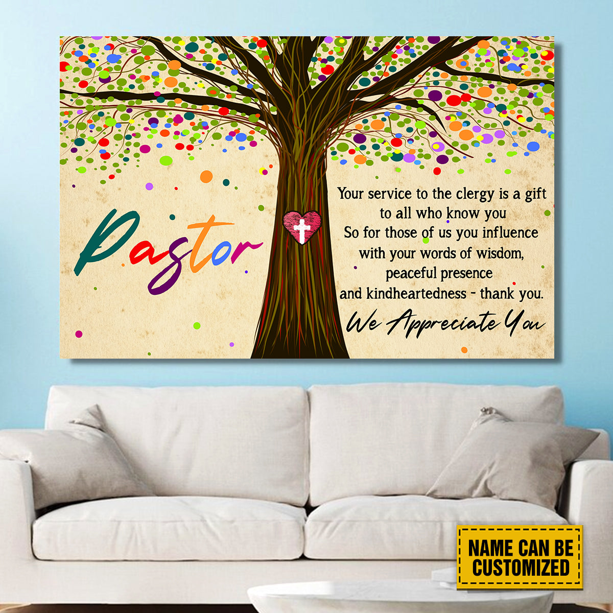 Teesdily | Pastor Customized Poster Canvas, Pastor Tree Life Print, Pastor Appreciation Wall Decor, Christian Home Decor Poster Canvas