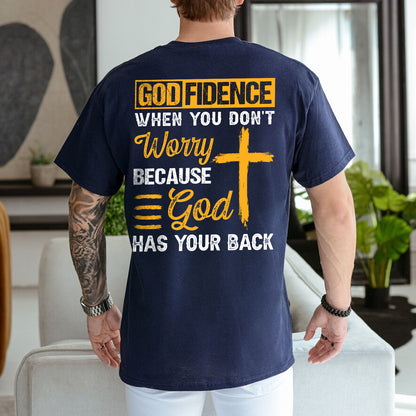 Teesdily | Jesus Cross Shirt, God Fidence When You Don't Worry Because God Has Your Back Tee Sweatshirt Hoodie Mug, Jesus Lovers Gifts, Christian Tee