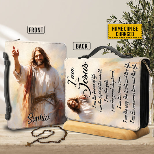 Teesdily | Jesus Painting Personalized Bible Covers, Jesus Christ Bible Study Accessories, I Am The Resurrection, God Prayer Inspirational Custom Gift