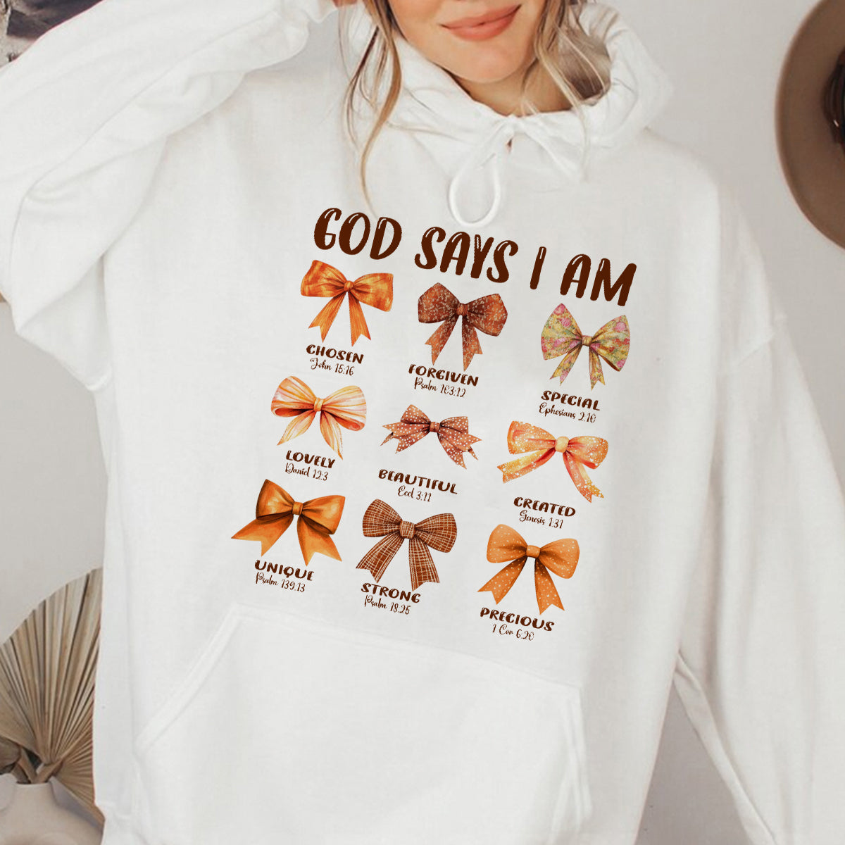 Teesdily | Jesus Thanksgiving Bow Set Shirt, God Says I Am Chosen Forgiven Special Tee Sweatshirt Hoodie Mug, Jesus Lovers Thanksgiving Coquette Gifts