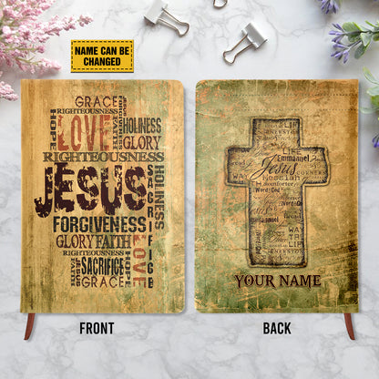 Teesdily | Customized Jesus Cross Bible Notebook, Grace Glory Hope Faith God Notebook Vintage, Jesus Lover Gifts, Christian Leather Journal