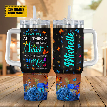 Teesdily | Customized Colorful Butterfly Insulated Cup, I Can Do All Things Through Christ Who Strengthens Me, Spiritual Gifts For Women 40oz Tumbler