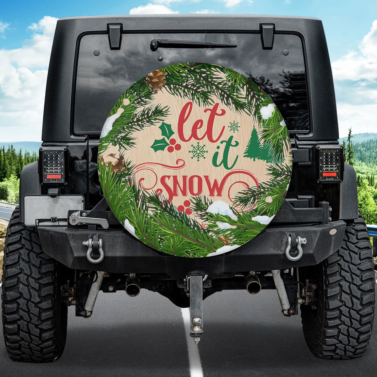 Teesdily | Let It Snow Car Spare Tire Cover, Christmas Wreath Tire Protector, Xmas Tree Snow Car Wheel Cover, Car Decoration, Christmas Gift For Dad