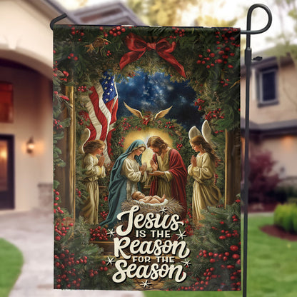 Teesdily | Jesus Nativity Christmas Flag, Jesus Is The Reason For The Season Christmas Garden Flag, Christmas Gift Decor Home