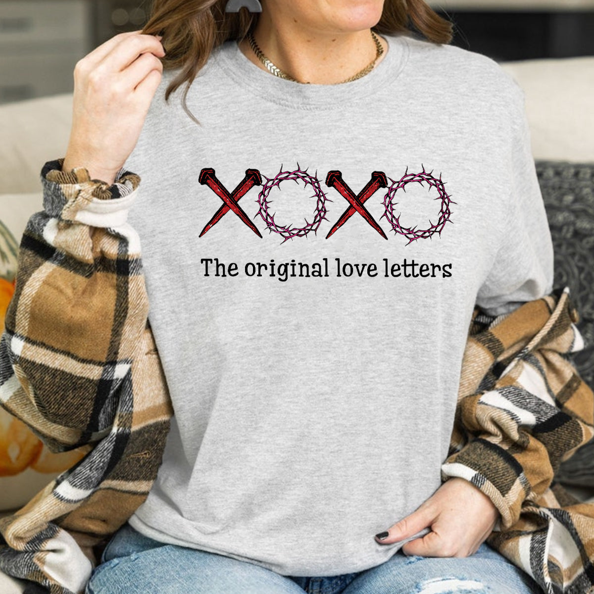 Teesdily | Jesus Cross Shirt, The Original Love Letters Unisex Shirt Sweatshirt Hoodie Mug, Jesus Lovers Gifts, Christian Tee, Christian Xoxo Shirt