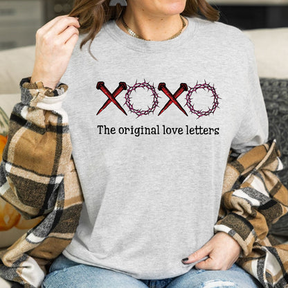 Teesdily | Jesus Cross Shirt, The Original Love Letters Unisex Shirt Sweatshirt Hoodie Mug, Jesus Lovers Gifts, Christian Tee, Christian Xoxo Shirt