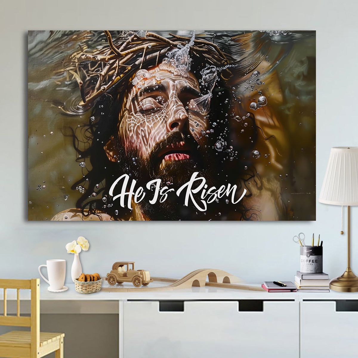 Teesdily | Jesus Cross Poster, God Bless My Family Poster, He Is Risen Canvas, Christian Gift, Gift For Jesus Lovers, Religious Poster Canvas