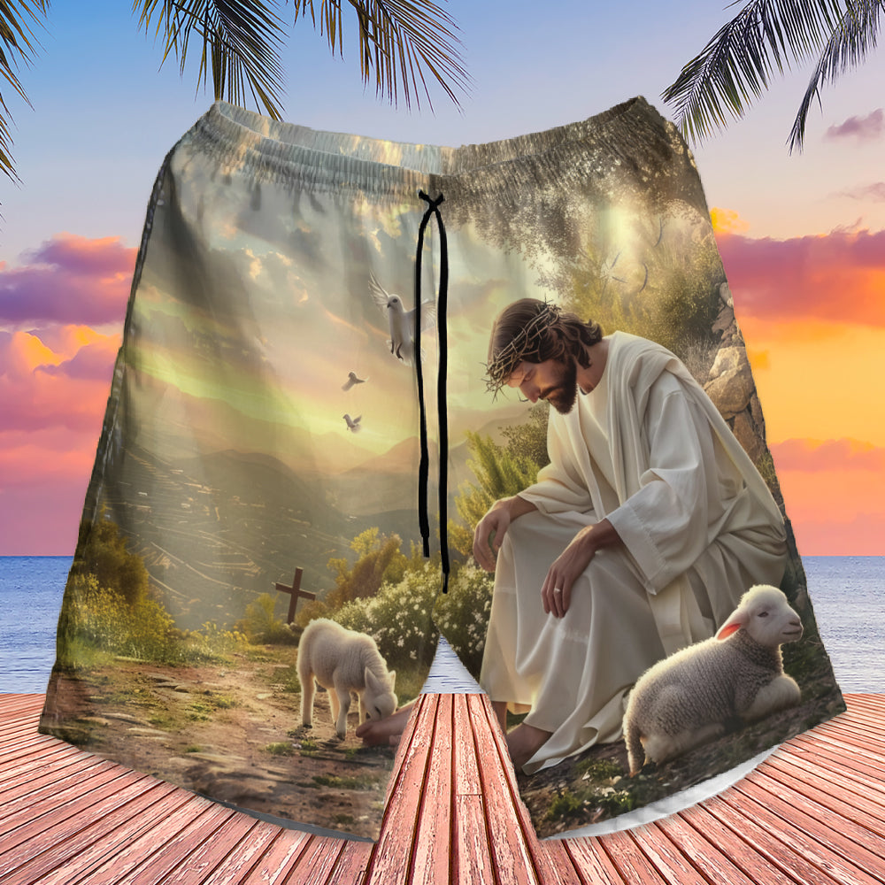 Teesdily | Jesus Cross Bird Lamb Of God Hawaiian Shirt, Give It To God And Go To Sleep Hawaii Set Outfit Summer Party Beach, Faith Religious Gifts