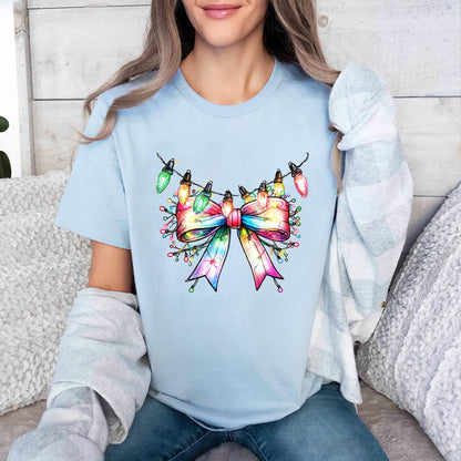 Teesdily | Christ Light Bow Shirt, Christmas Coquette Bow Tee Sweatshirt Hoodie Mug, Xmas Coquette Bow Shirt, Christmas Gift